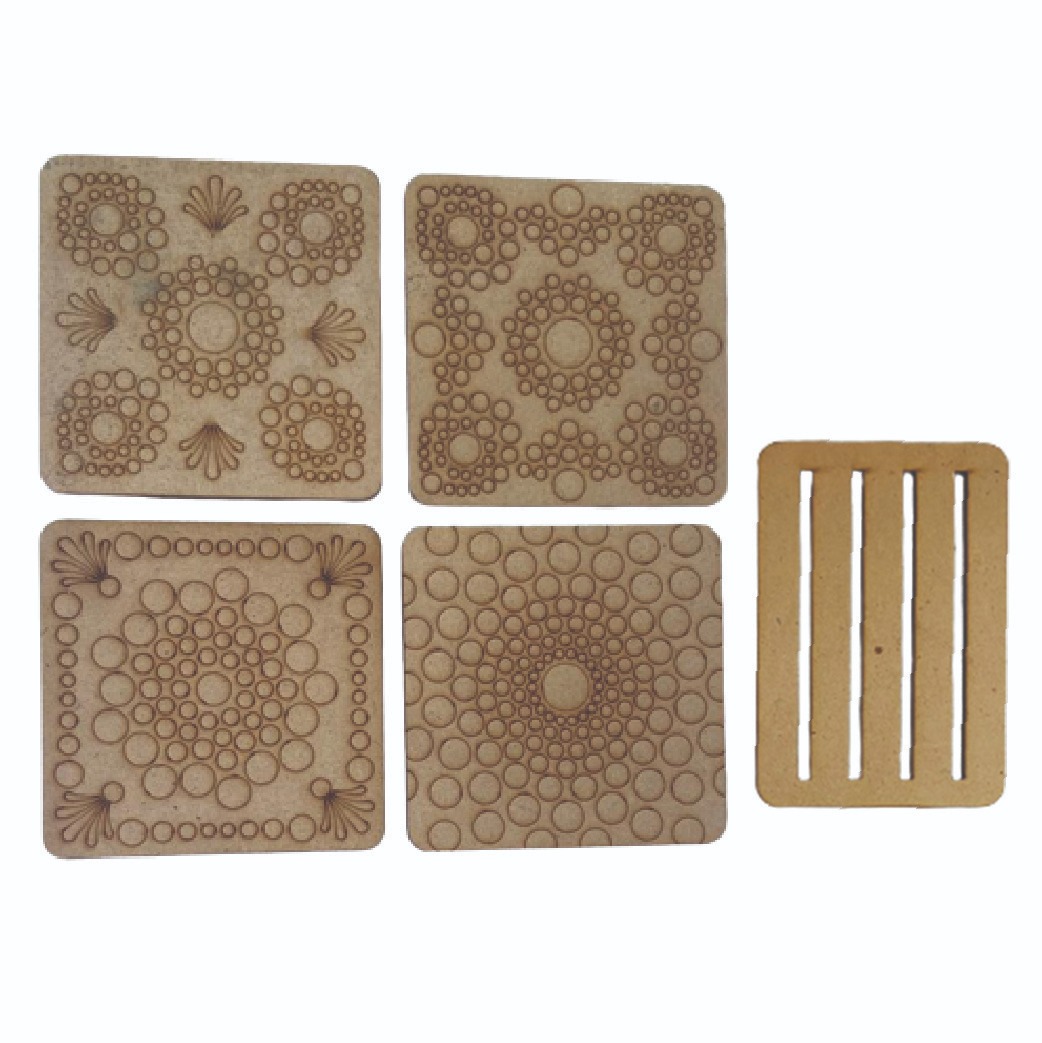 Penkraft Dot Mandala on Engraved Square MDF Tea Coasters Hobbyist Level DIY Kit 